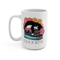 indoorsy cat mug, booklover mug, bookworm mug, cat mug, indoosy, animal mug, cat lover mug, reader mug