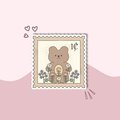 teddy bear stamp sticker, floral stamp sticker, flower sticker, stamp sticker, bear sticker