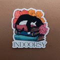 indoorsy cat sticker, booklover sticker, bookworm sticker, cat sticker, indoosy, animal sticker, book sticker, glossy sticker