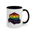 lgbt flag d2o dice mug, keep rolling, rpg dice mug, cute ttrpg gift, nerdy mug gift, pride flag mug
