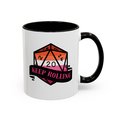 lesbian flag d20 dice mug, keep rolling, rpg dice mug, cute ttrpg gift, nerdy mug gift