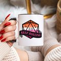 lesbian flag d20 dice mug, keep rolling, rpg dice mug, cute ttrpg gift, nerdy mug gift