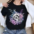 skull smoking cigarette, floral shirt, spring shirts for women, skull shirt