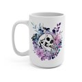 smoking skeleton in flowers, floral mug, skeleton mug, cute spooky mug, skeleton with a cigarette mug