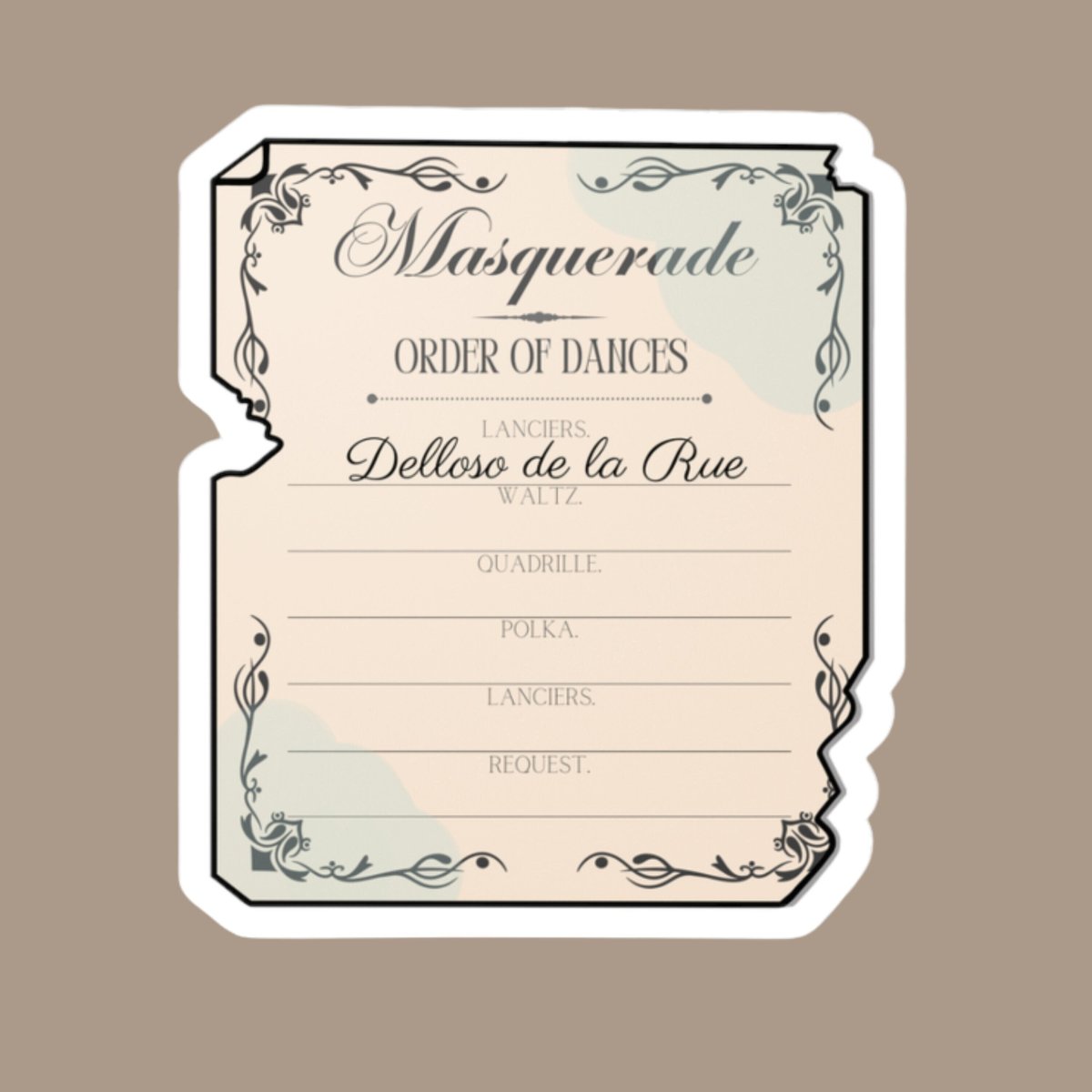 K.P. Hob's Dance Card, ACOFAF, Delloso De La Rue, Dimension 20 Fanart, DnD Fan Gift, Matte Sticker, Uv, Scratch, And Water Resistant