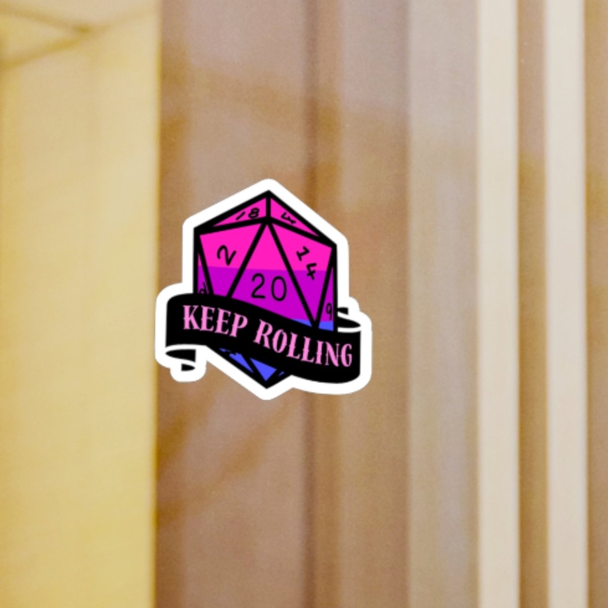 Keep Rolling, Bisexual Flag Sticker, D20 Dice Sticker, DnD Sticker, Sticker for DnD Fans, Gift for DnD Players