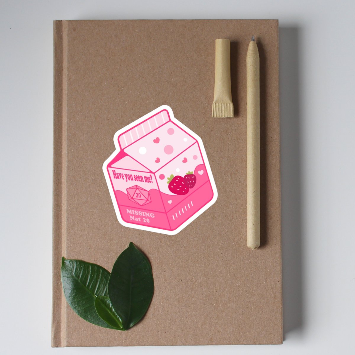 Missing Nat 20 Milk Carton Sticker, Glossy Sticker, Strawberry Milk Sticker, D20 Sticker, Dnd sticker, cute nerdy sticker, glossy sticker