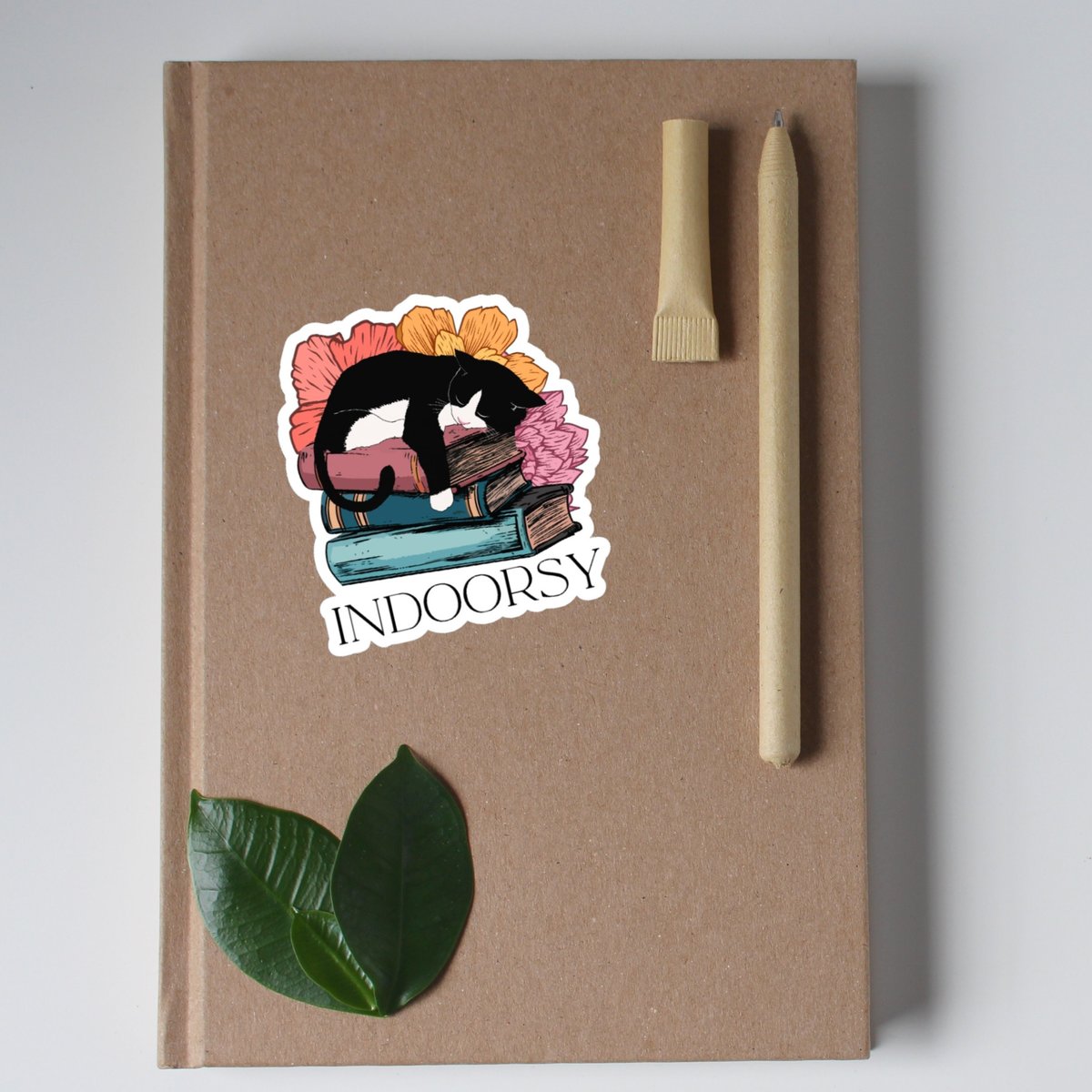indoorsy cat sticker, booklover sticker, bookworm sticker, cat sticker, indoosy, animal sticker, book sticker, glossy sticker