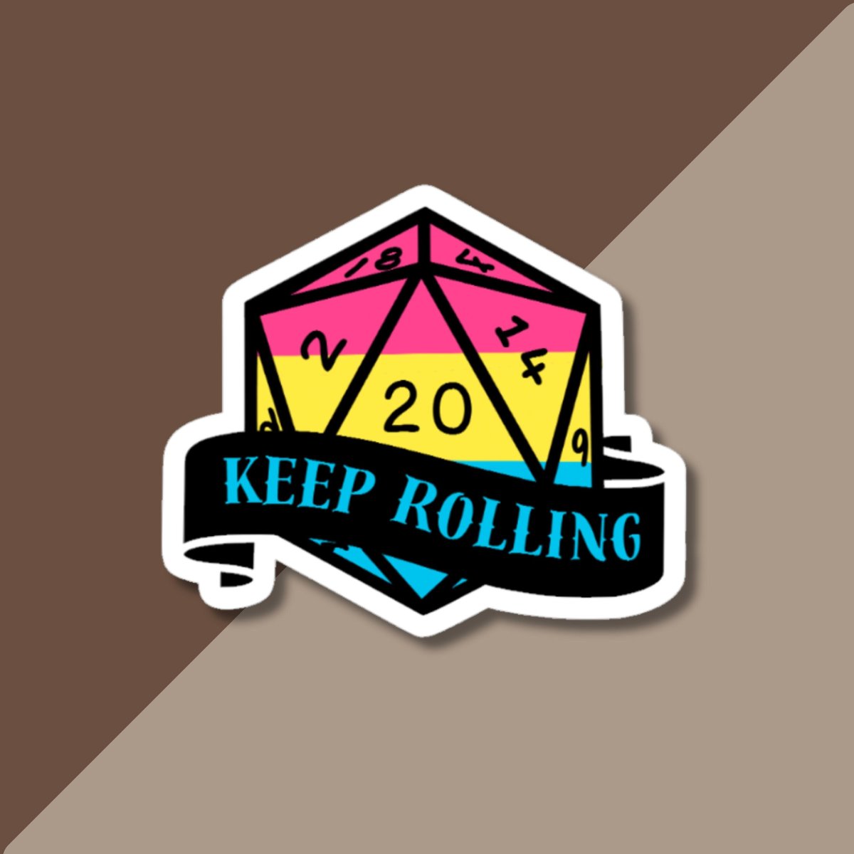 pansexual D20 sticker, dnd sticker, d20 sticker, dnd, lgbtq sticker, dnd dice sticker, glossy sticker
