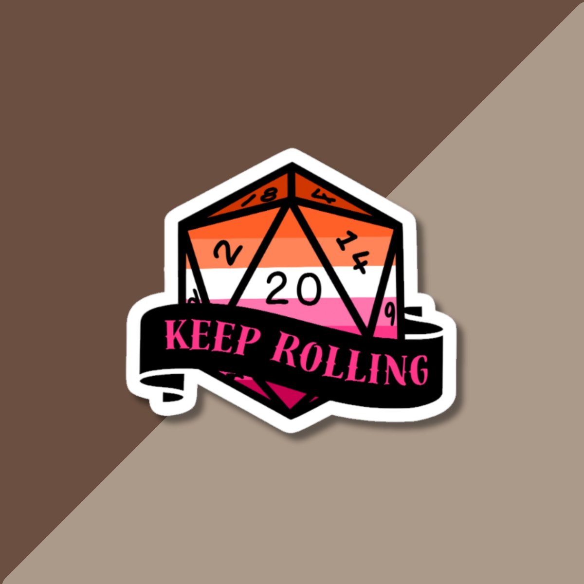 lesbian D20 Sticker, DnD sticker, D20 sticker, lesbian flag sticker, sticker for dnd players, glossy sticker
