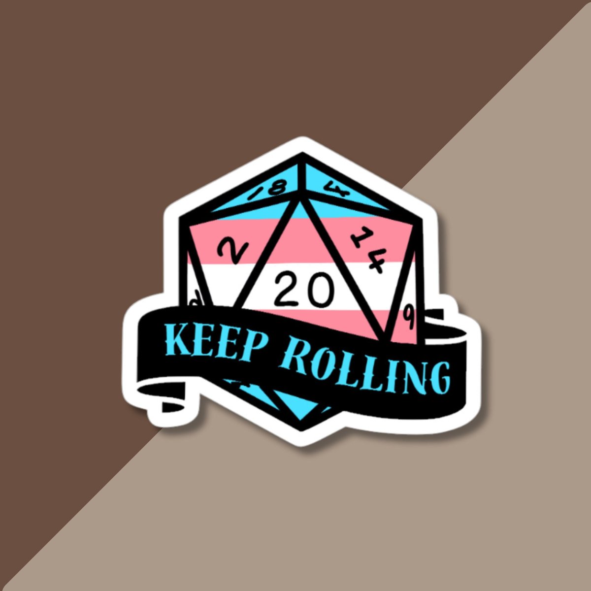 trans flag d20 sticker, d20 sticker, dnd sticker, gift for dnd players, trans flag sticker, glossy sticker