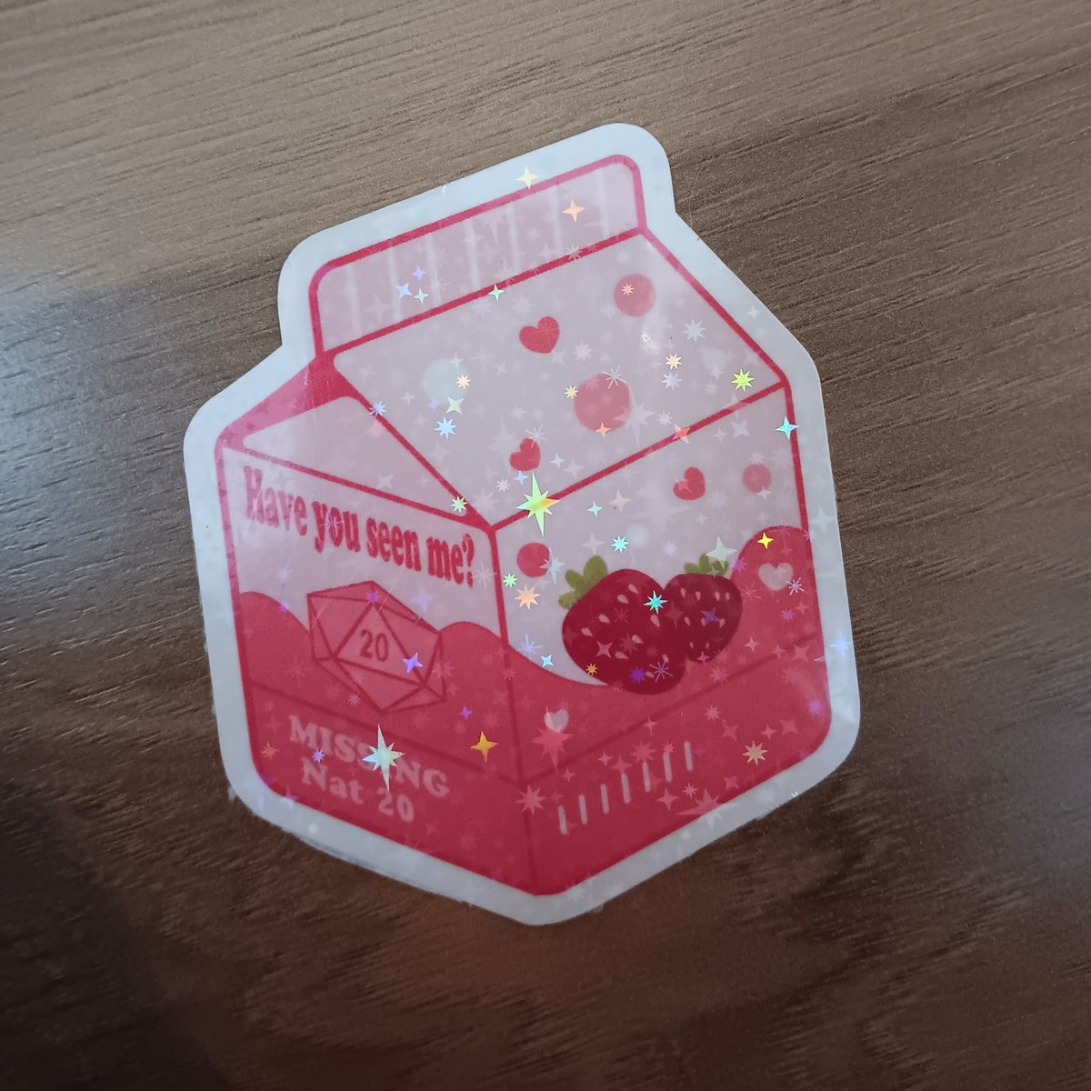 Missing Nat 20 Milk Carton Sticker, Glossy Sticker, Strawberry Milk Sticker, D20 Sticker, Dnd sticker, cute nerdy sticker, glossy sticker