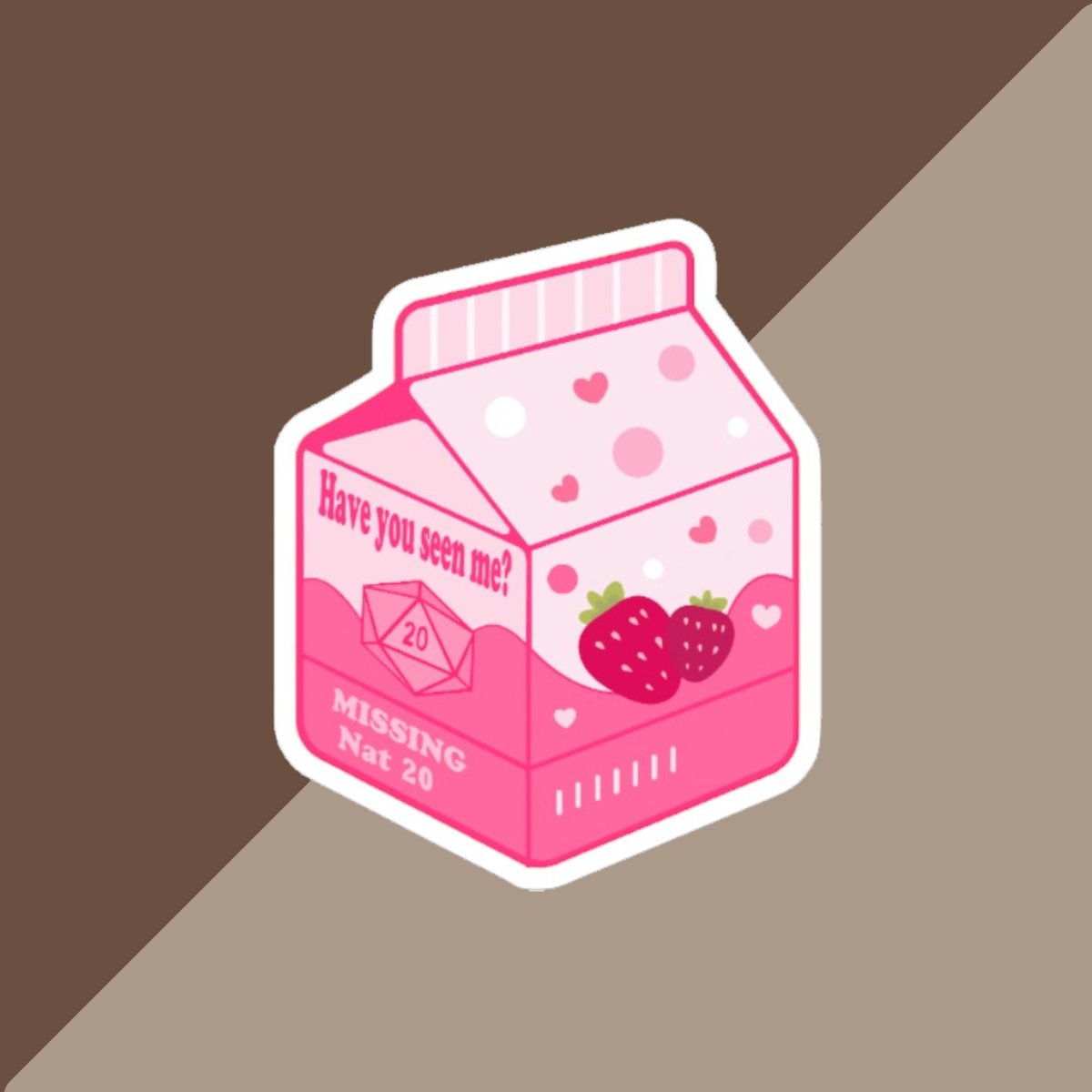 Missing Nat 20 Milk Carton Sticker, Glossy Sticker, Strawberry Milk Sticker, D20 Sticker, Dnd sticker, cute nerdy sticker, glossy sticker