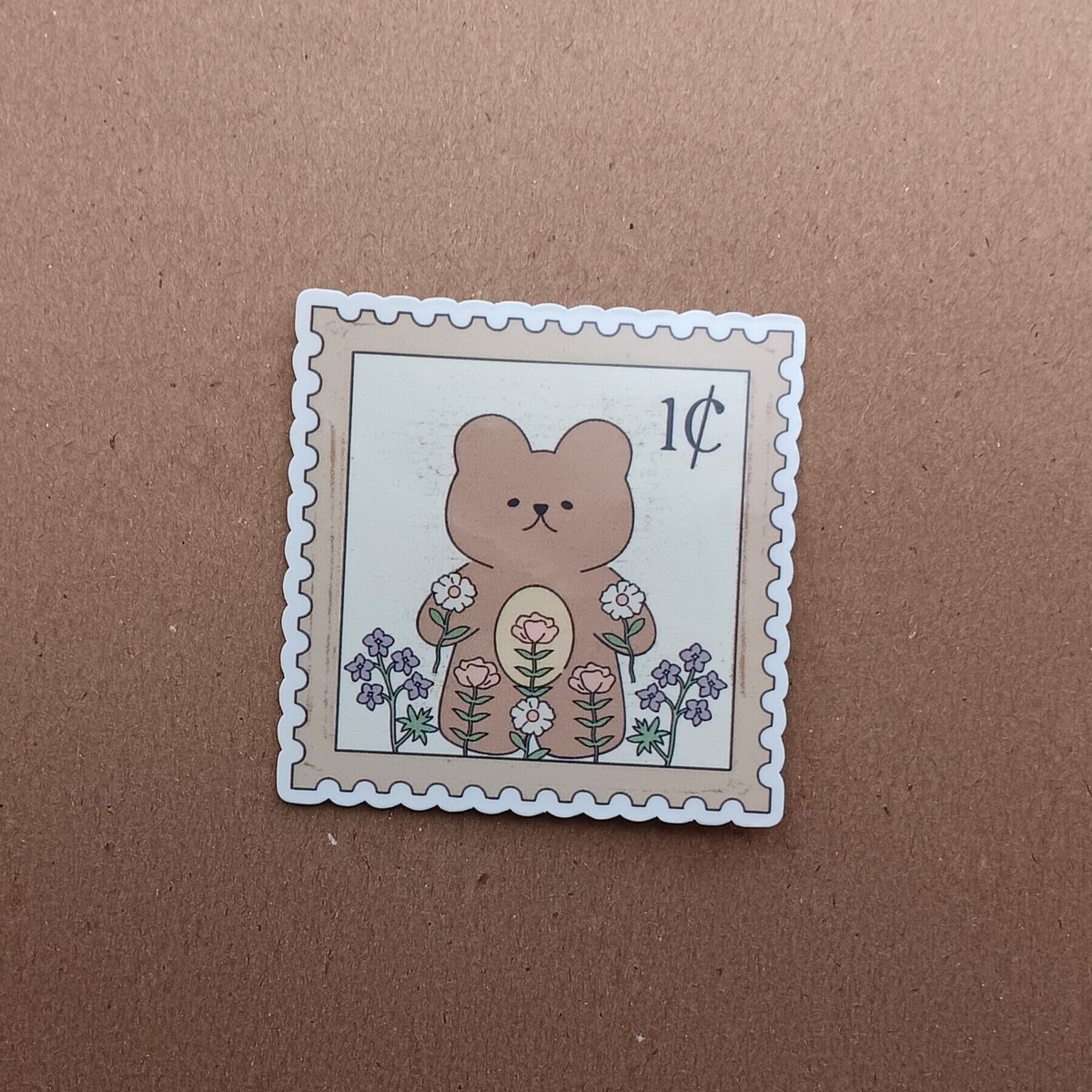 teddy bear stamp sticker, floral stamp sticker, flower sticker, stamp sticker, bear sticker