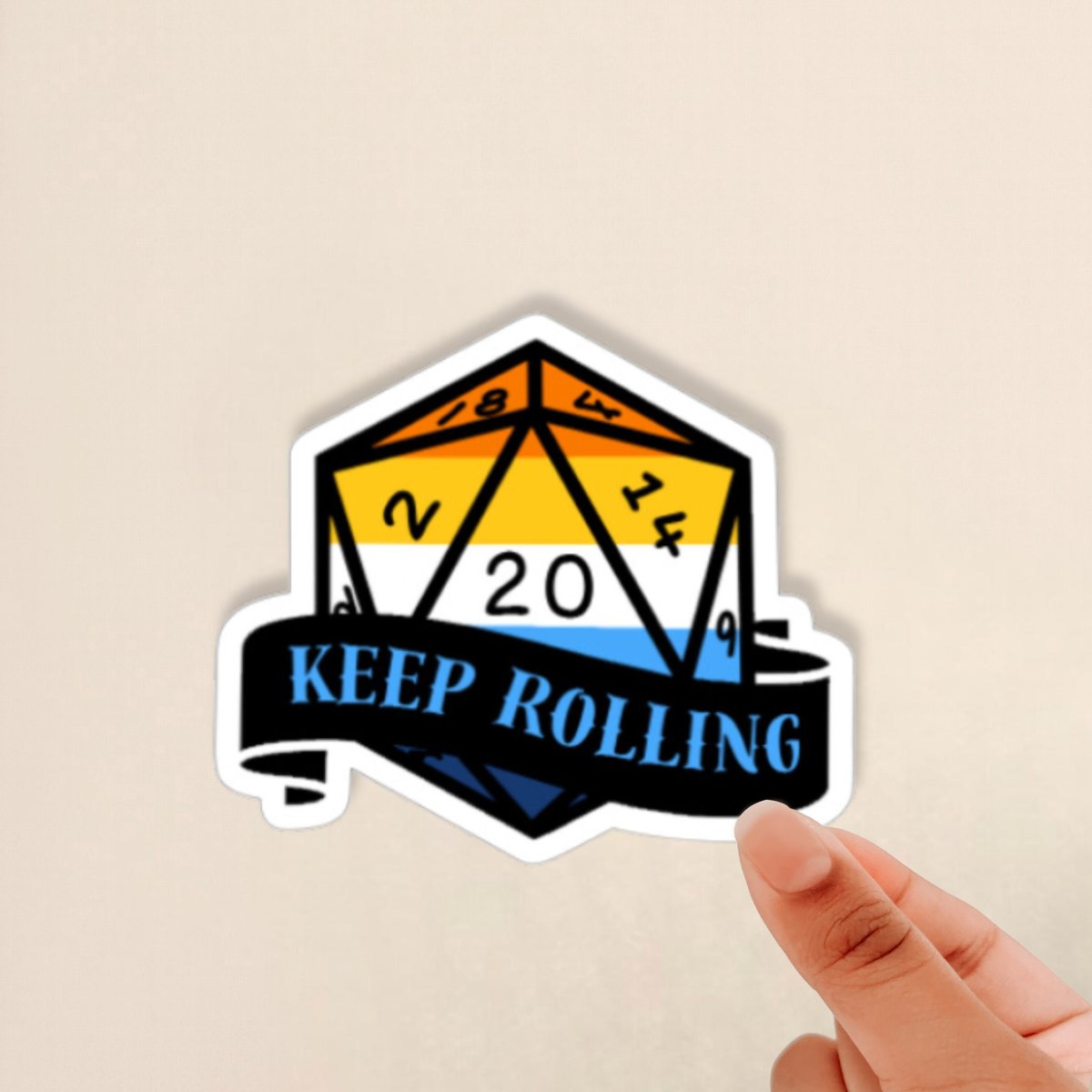 AroAce Keep Rolling D20, aroace sticker, aroace d20, aromantic asexual pride sticker, ace pride, aro pride, TTRPG Sticker, Polyhedral dice