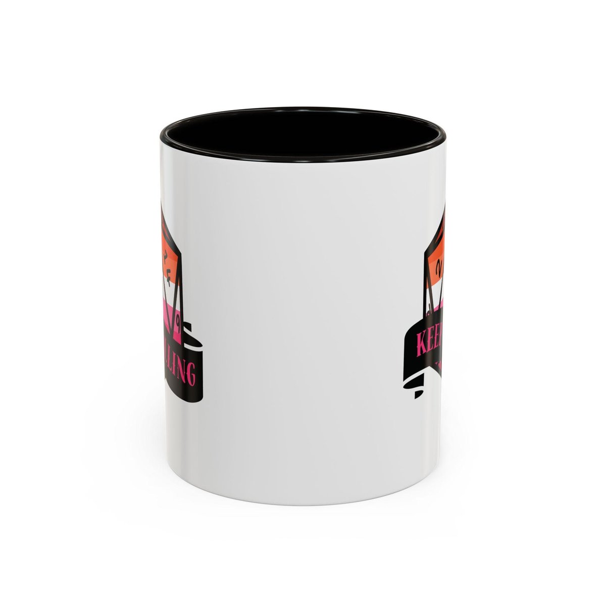 lesbian flag d20 dice mug, keep rolling, rpg dice mug, cute ttrpg gift, nerdy mug gift