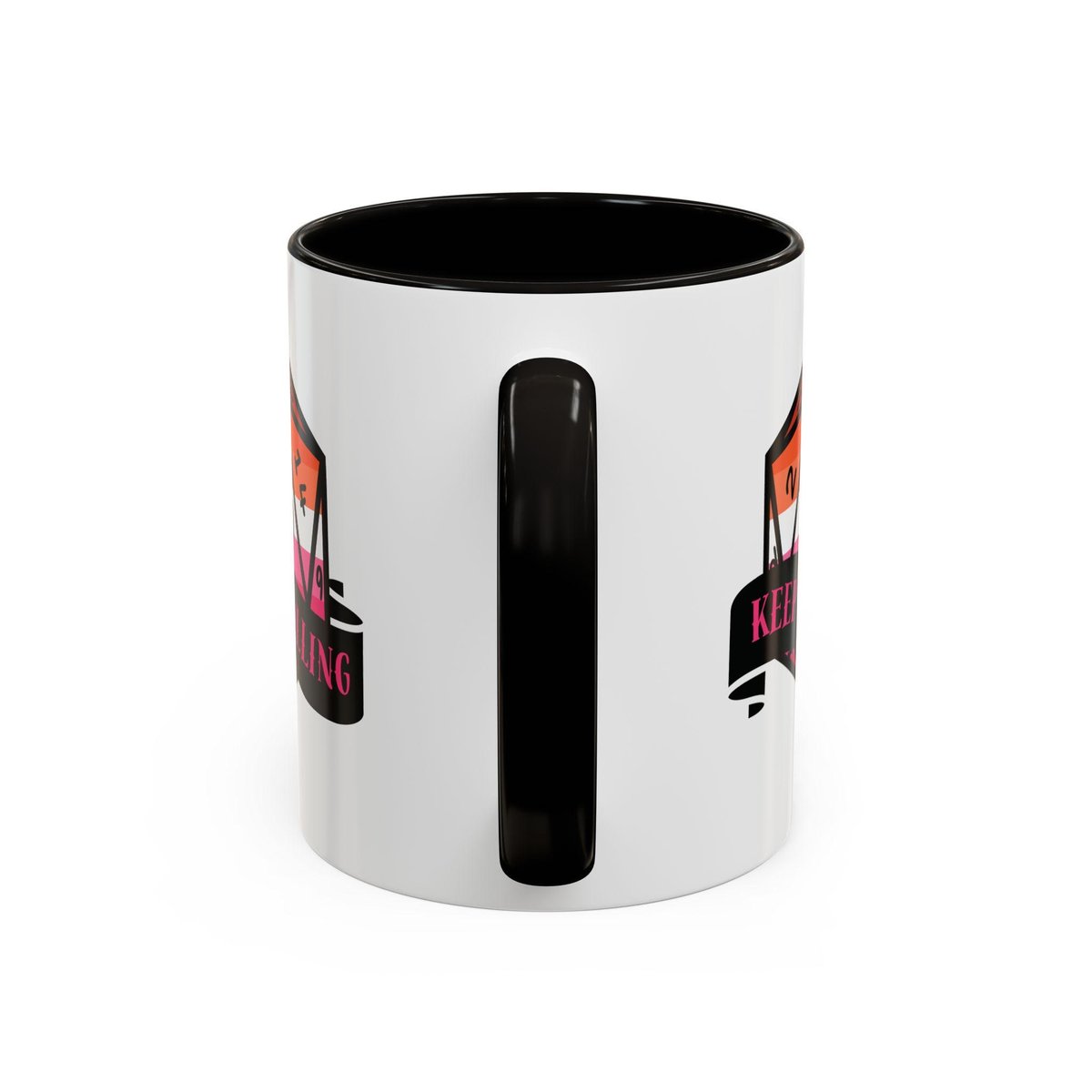 lesbian flag d20 dice mug, keep rolling, rpg dice mug, cute ttrpg gift, nerdy mug gift