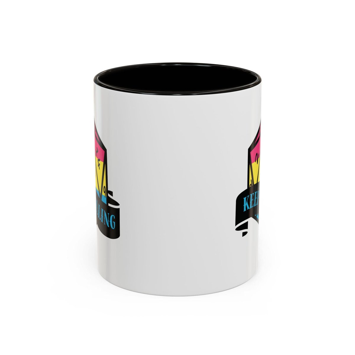 pansexual flag d2o dice mug, keep rolling, rpg dice mug, cute ttrpg gift, nerdy mug gift, pan pride flag mug