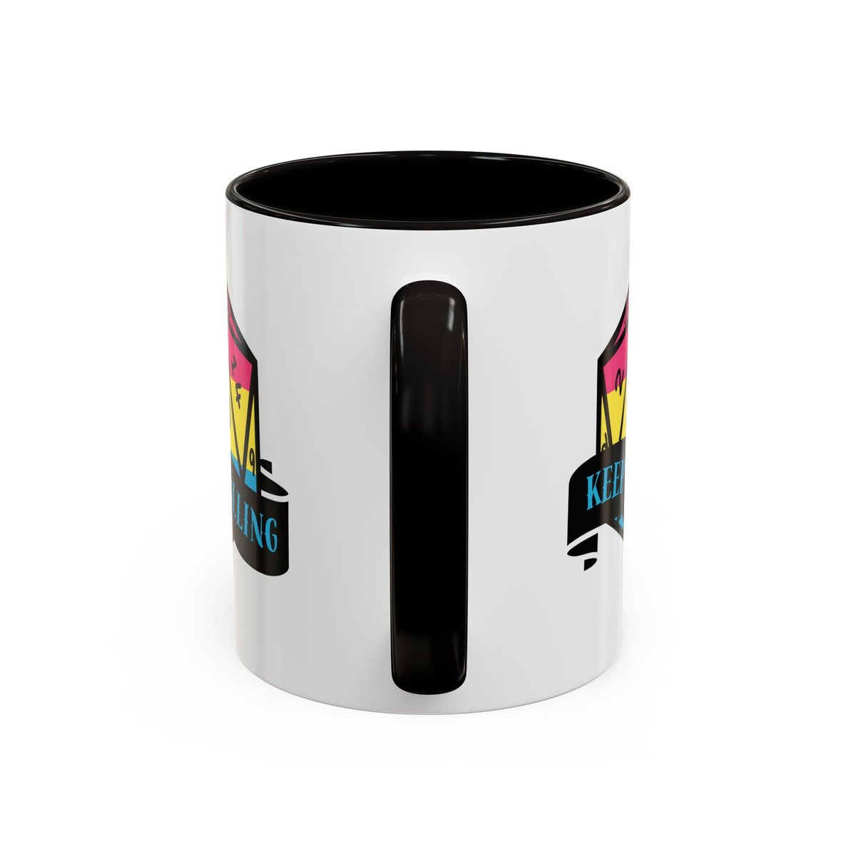 pansexual flag d2o dice mug, keep rolling, rpg dice mug, cute ttrpg gift, nerdy mug gift, pan pride flag mug