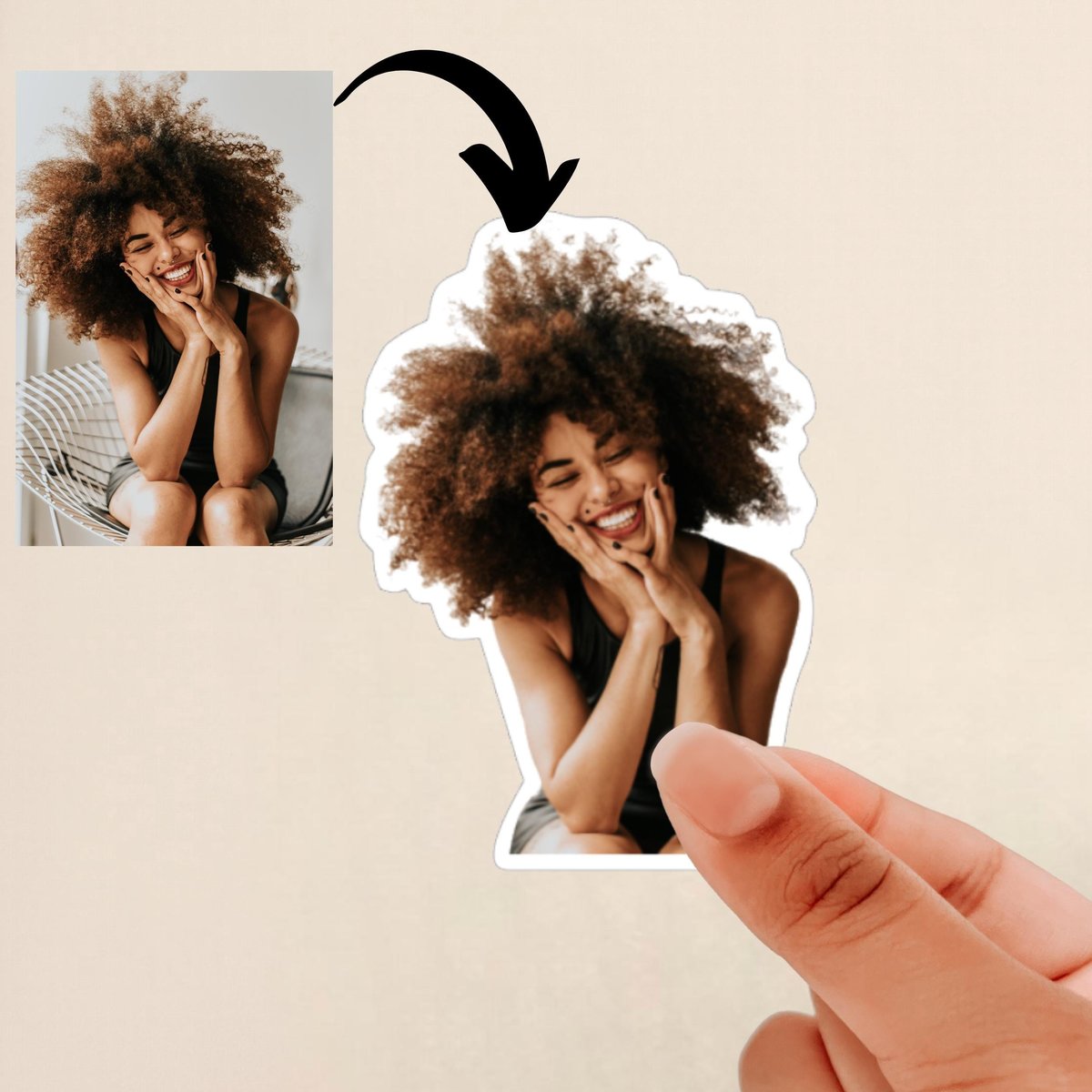 personalized photo sticker, photo to sticker, face on a sticker, custom photo sticker
