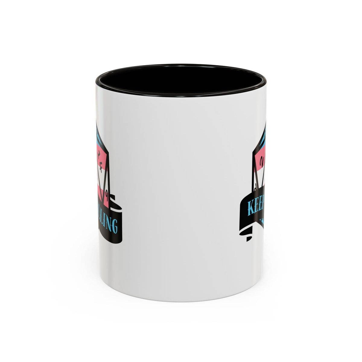 trans flag d2o dice mug, keep rolling, rpg dice mug, cute ttrpg gift, nerdy mug gift, transgender pride flag mug
