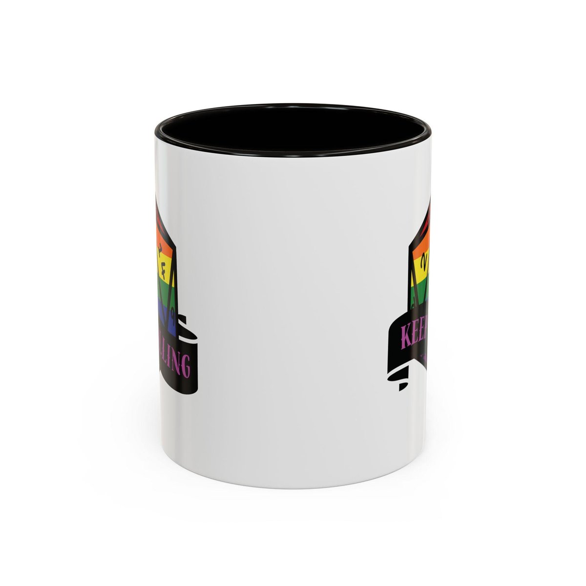 lgbt flag d2o dice mug, keep rolling, rpg dice mug, cute ttrpg gift, nerdy mug gift, pride flag mug