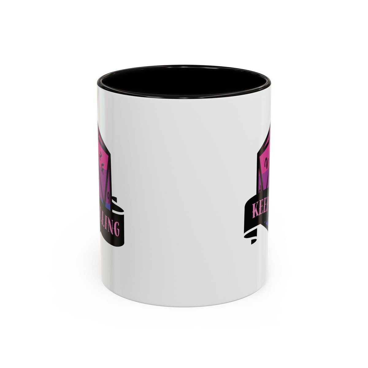 bisexual flag d20 dice mug, keep rolling, rpg dice mug, cute ttrpg gift, nerdy mug gift, bi pride flag mug