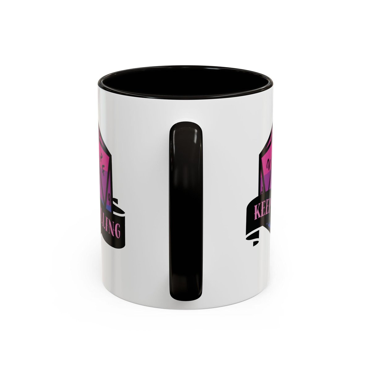 bisexual flag d20 dice mug, keep rolling, rpg dice mug, cute ttrpg gift, nerdy mug gift, bi pride flag mug