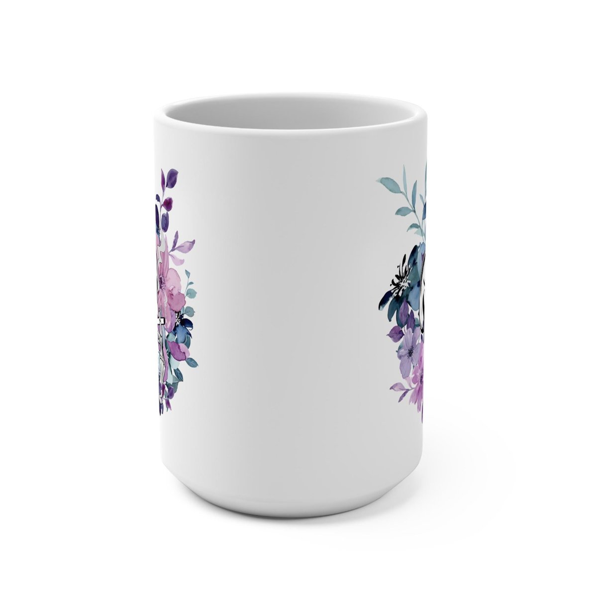 smoking skeleton in flowers, floral mug, skeleton mug, cute spooky mug, skeleton with a cigarette mug