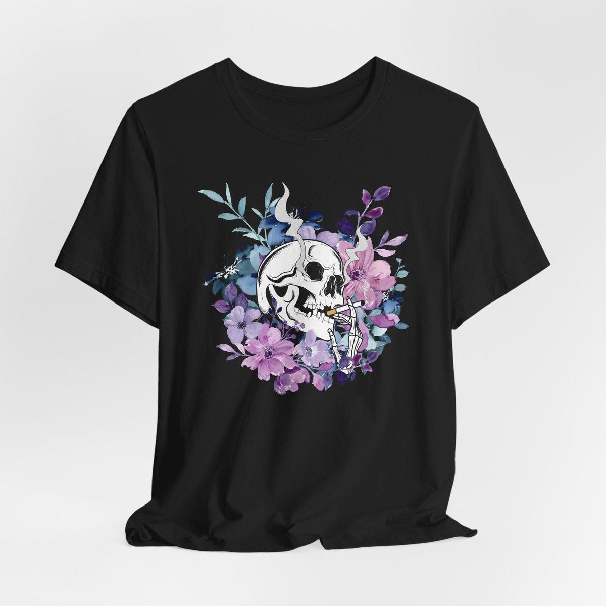 skull smoking cigarette, floral shirt, spring shirts for women, skull shirt
