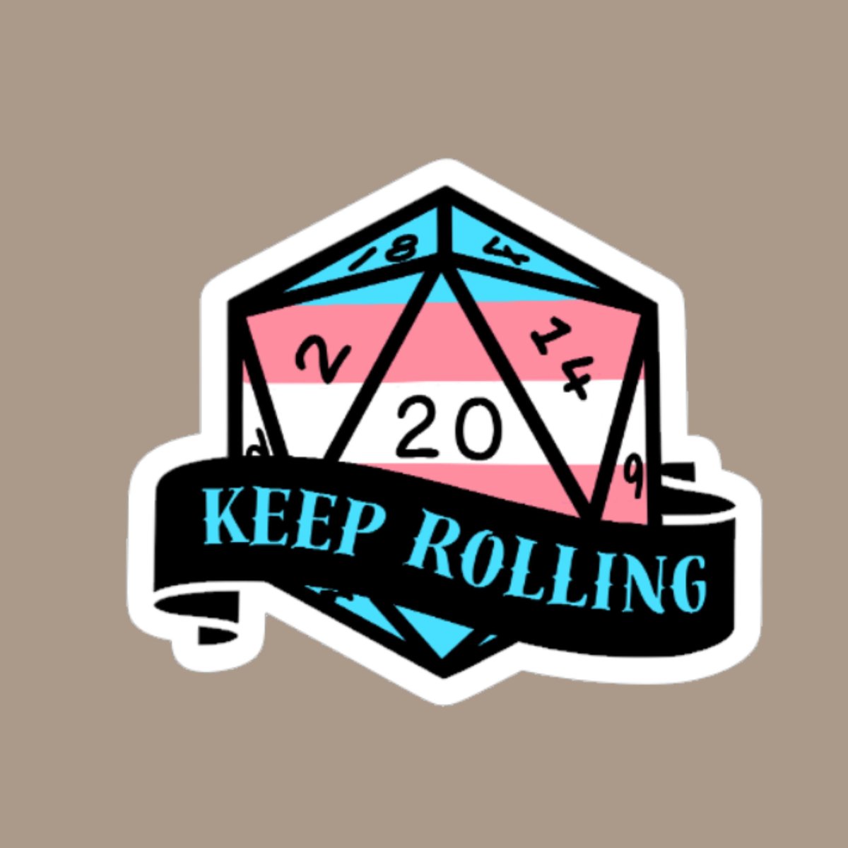 Matte Trans D20, D20 sticker, LGBTQ Sticker, Nerdy Sticker, UV, Water, and Scratch Resistant, Matte Sticker