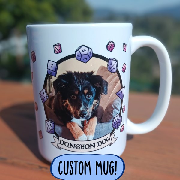 custom dungeon dog mug, custom pet mug, custom dnd mug, gift for pet owner, gift for dnd players, RPG Mug gift, personalized pet gift,