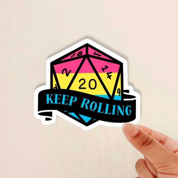pansexual D20 sticker, dnd sticker, d20 sticker, dnd, lgbtq sticker, dnd dice sticker, glossy sticker