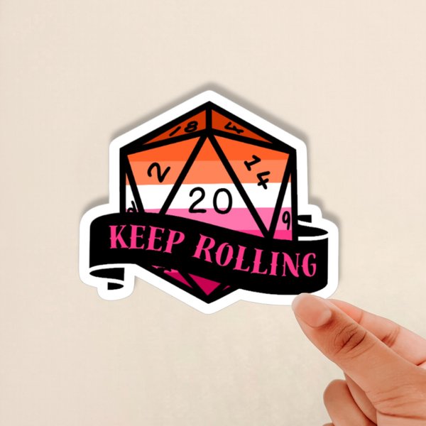 lesbian D20 Sticker, DnD sticker, D20 sticker, lesbian flag sticker, sticker for dnd players, glossy sticker