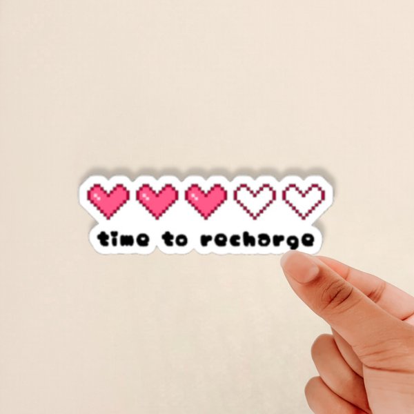 time to recharge sticker, 8 bit heart sticker, cute gamer sticker, gaming sticker, mental health sticker, gift for friends, glossy sticker