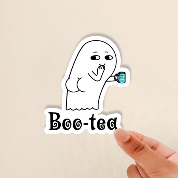 Boo-tea sticker, ghost sticker, tea lover sticker, butt sticker, cheeky ghost sticker, halloween ghost sticker, glossy sticker