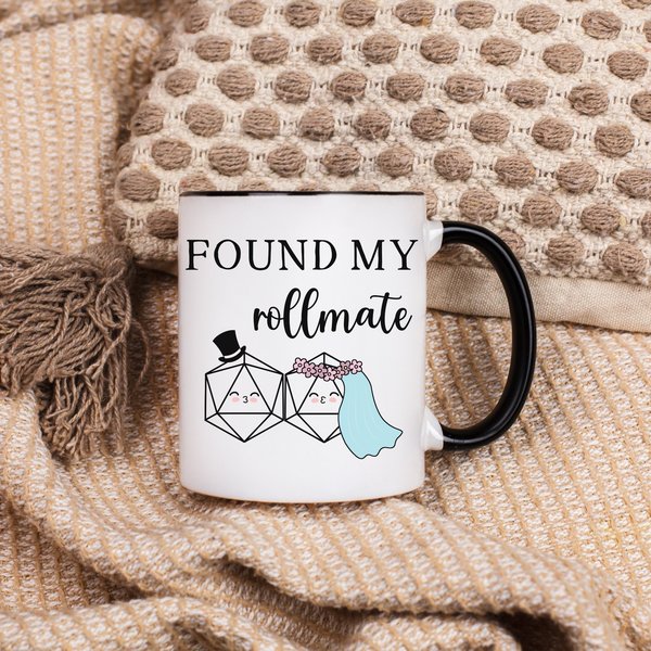 found my rollmate mug, nerdy wedding gift, nerdy bachelorette gift, RPG Player Gift, TTRPG, polyhedral dice, gift for DM