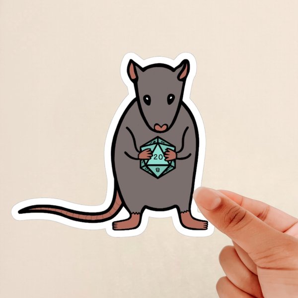 Rat 20 Sticker, Rat Sticker, D20 Sticker, Rat lover Sticker, Dnd Sticker, cute animal sticker, RPG Sticker, TTRPG Sticker, Glossy Sticker