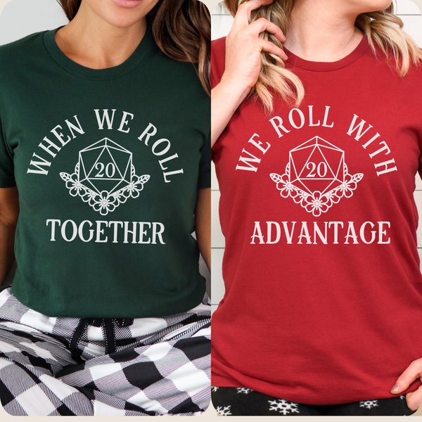 Christmas DnD Couple Shirts, Roll with Advantage, Nerdy Couple Shirt, Friendship Shirts, Matching Nerdy Shirts
