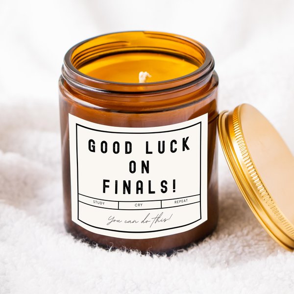good luck with finals candle label, funny candle label, gift for student, candle lover gift