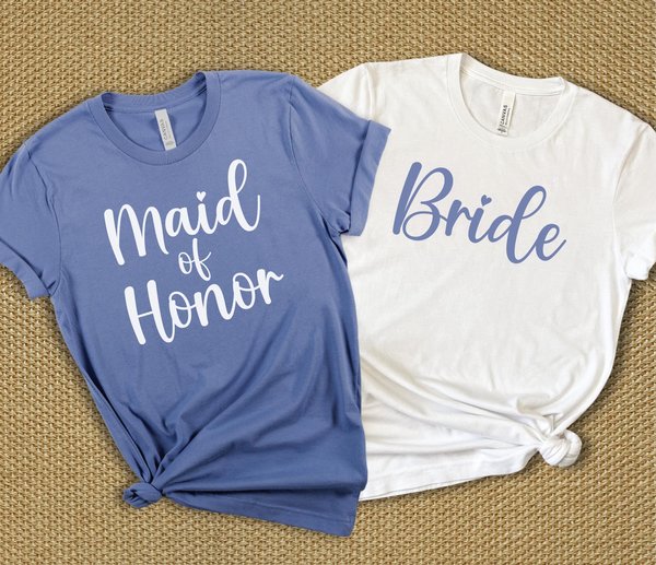 Lavender Blue Bride and Maid of Honor Shirts, Bachelorette Shirts, Bridal Party Group Shirts, Gift for Bride, Engagement Gift