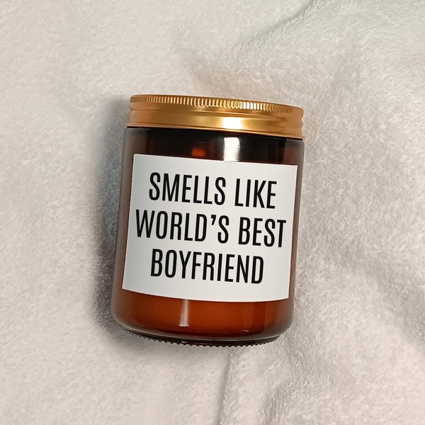 smells like world's best boyfriend, minimalist candle label, gift for boyfriend, birthday gift, anniversary gift, personalized gifts