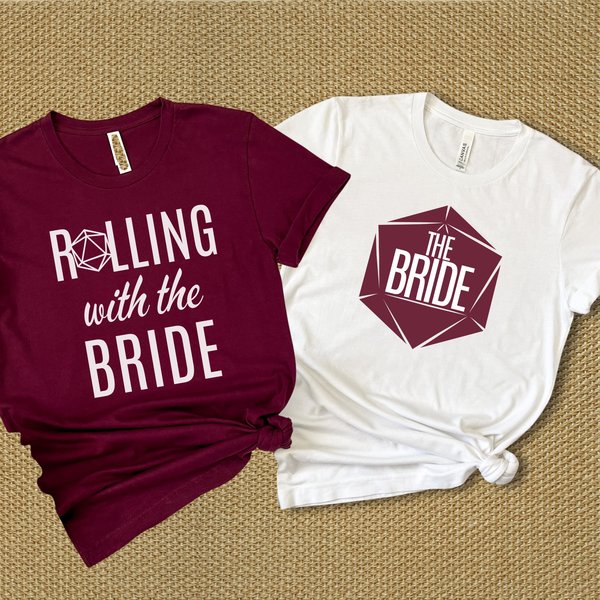 Maroon Nerdy Bride and Bridesmaids shirts, Bachelorette Shirts, TTRPG Player Gift, Bride Shirt, Wedding Shirt, Gift for Nerdy Bride